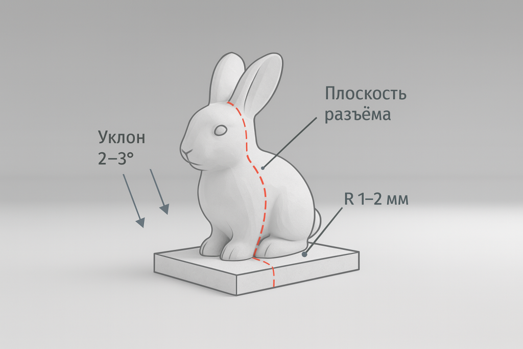 Эскиз мастер-модели с намеченной плоскостью разъёма и уклонами